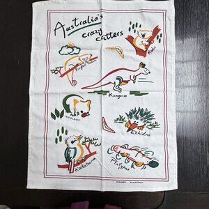 Tea Towel Pure Linen Australian Crazy Critters Koala Kangaroo Platypus Kitchen